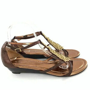 Jessica Simpson sandals 9.5 39.5 gloria bronze suede t-strap Bohemian wedge